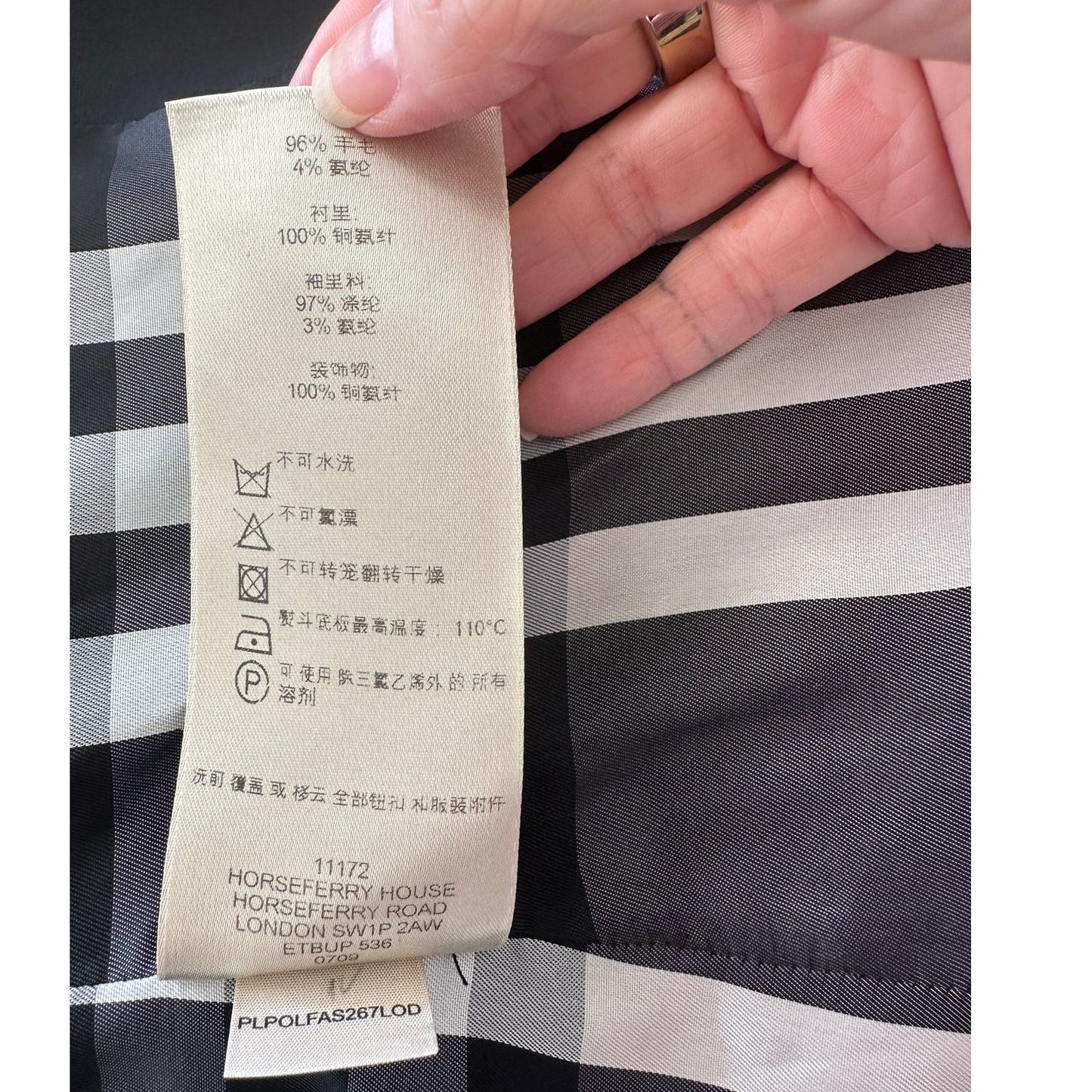 Burberry London Black 2-Button Wool Blazer Plaid Lined women's 8