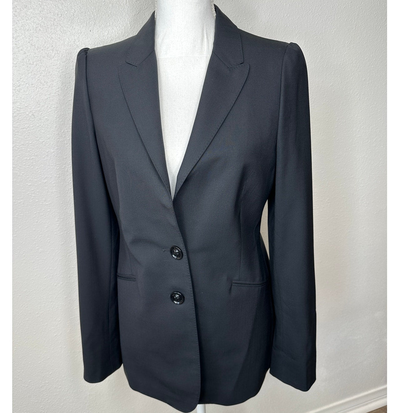 Burberry London Black 2-Button Wool Blazer Plaid Lined women's 8