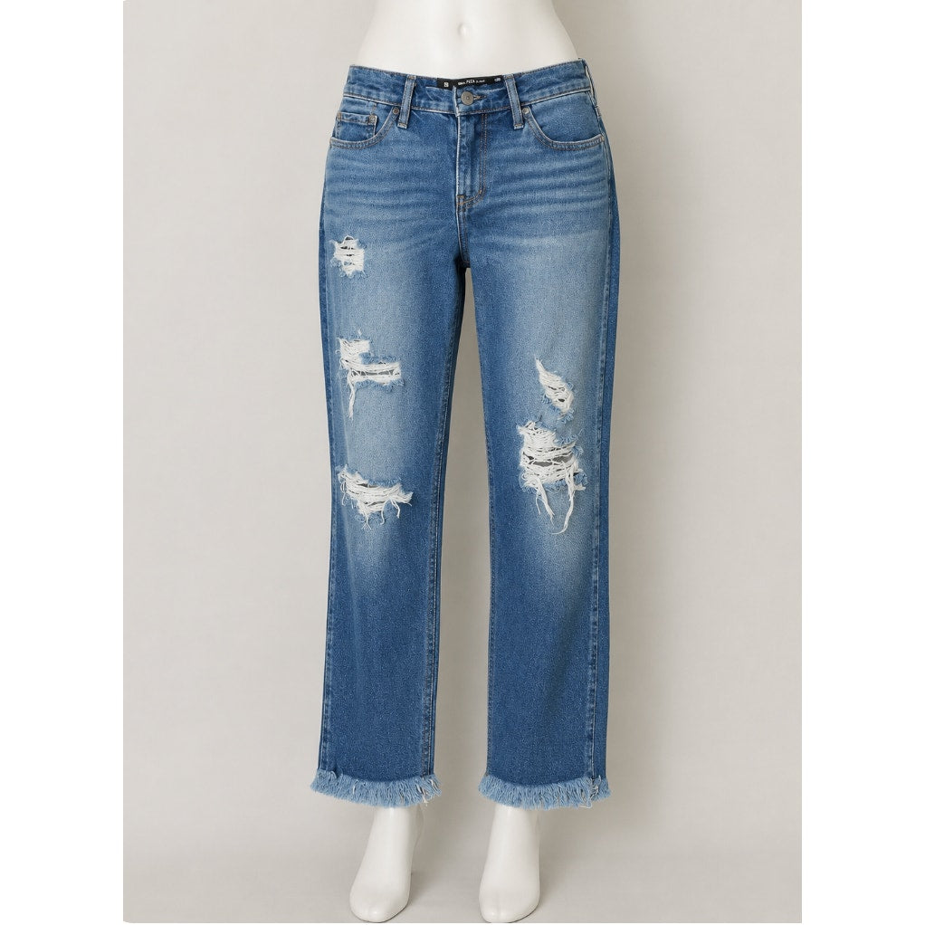 Hollister High Rise Mom Jeans Distressed Knees Frayed Hem Crop Denim Jean 26