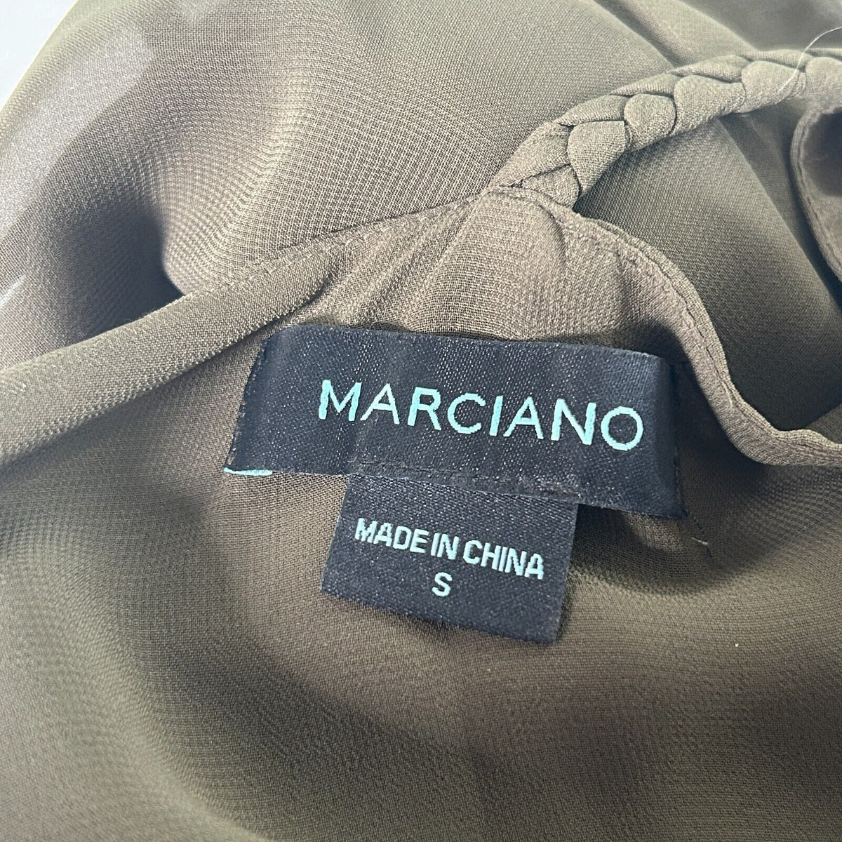 Marciano Olive VNeck Braided Racer Back Semi Sheer Blouse SM