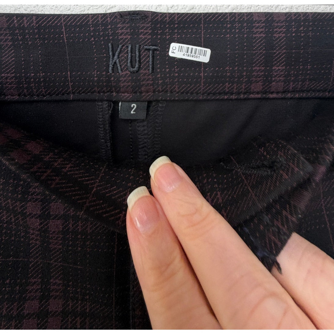 Kut From The Kloth Black Burgundy Plaid Skinny Ankle Pants Women's US 2