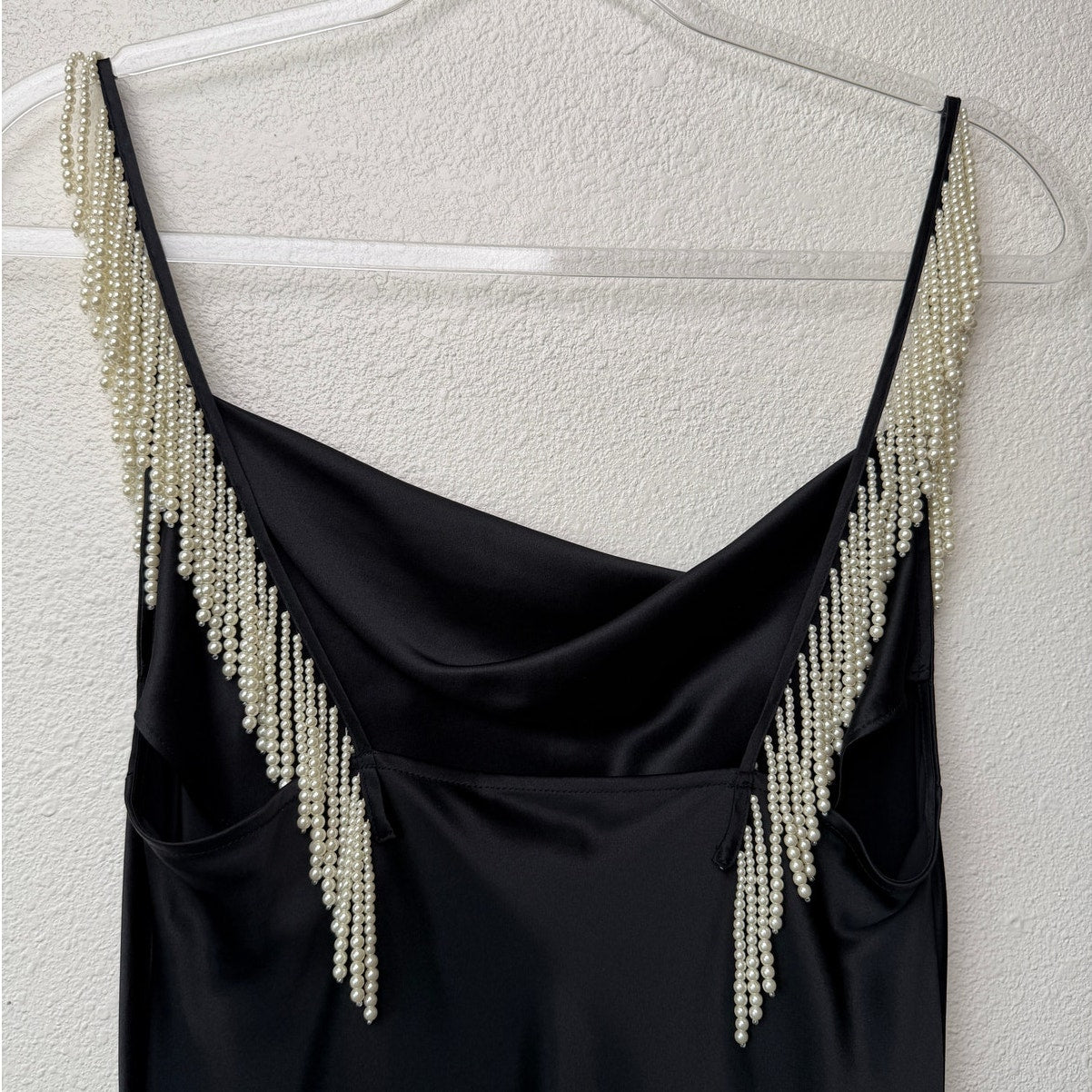 Fleur du Mal Black Silk Pearl Strap High Slit Midi Dress Size S