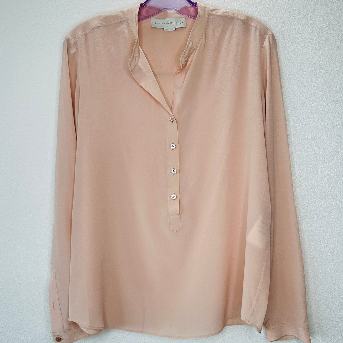 Stella McCartney Eva 100% Silk Muted Pink 3/4 Button Long Sleeve Blouse 42 / M