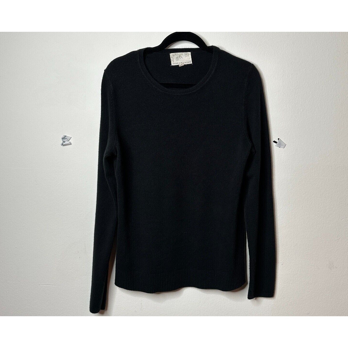 Debbie Morgan Solid Black Round Neck Long Sleeve Banded Waist Sweater L