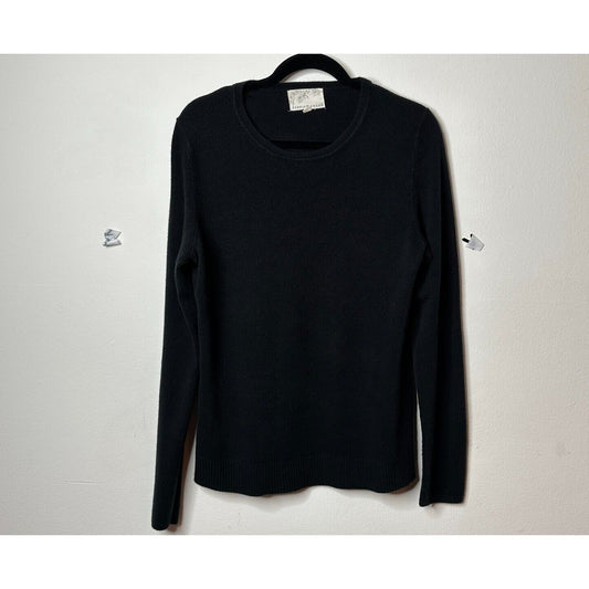 Debbie Morgan Solid Black Round Neck Long Sleeve Banded Waist Sweater L