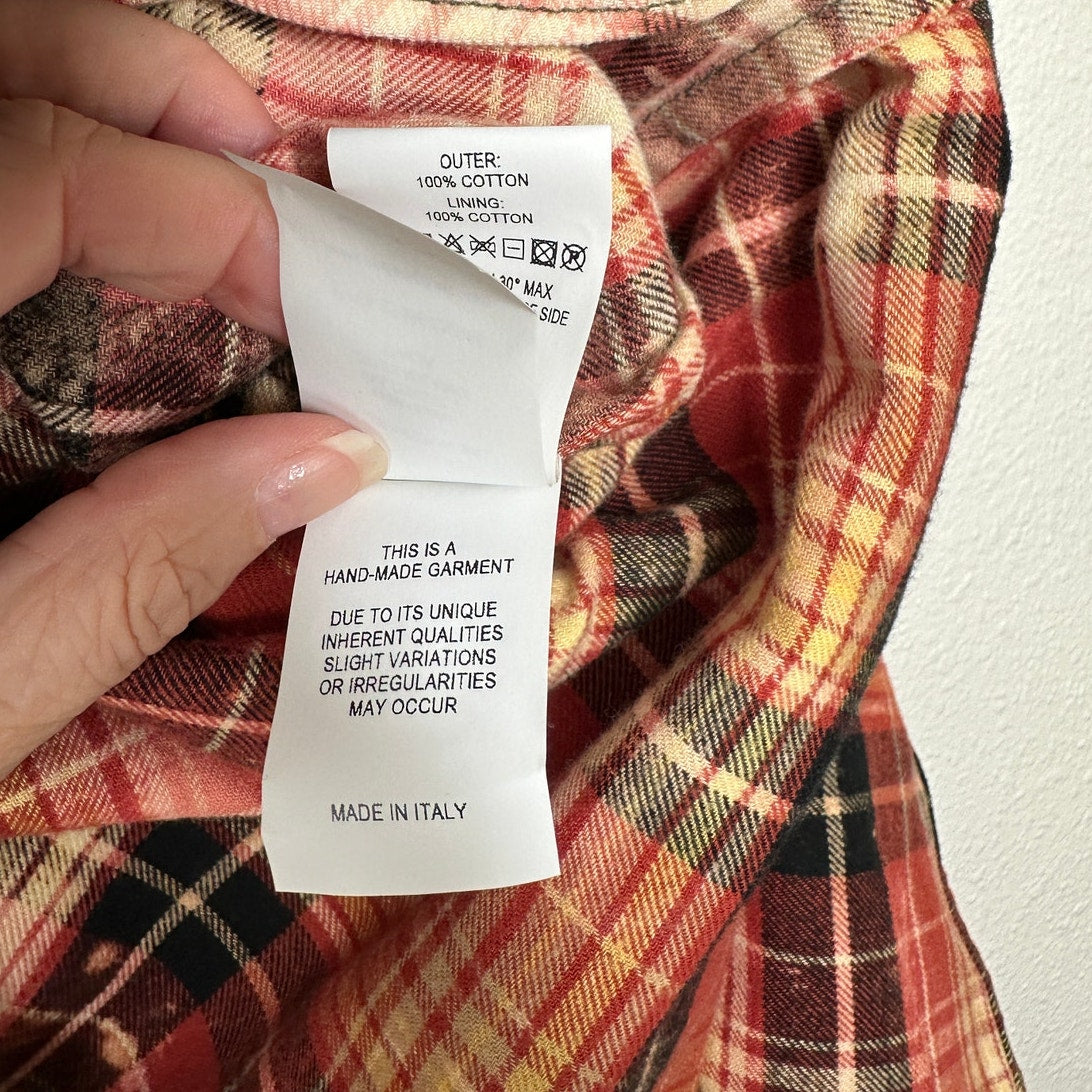 NWT Redemption Handmade Distressed Olive Military Shirt with Plaid Hem 44 / M