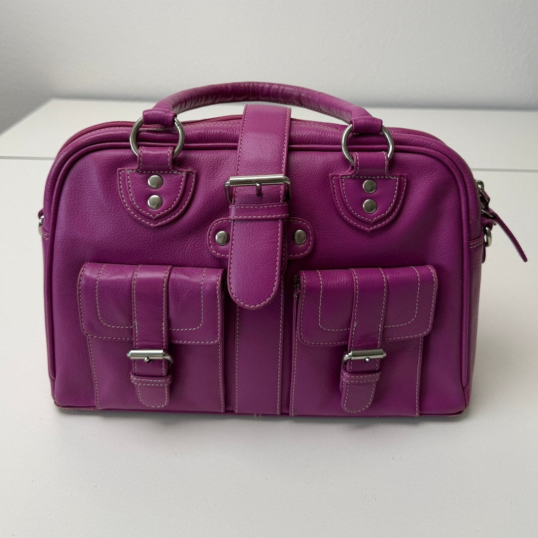 Barneys New York Magenta Buckle Satchel Bag Women's