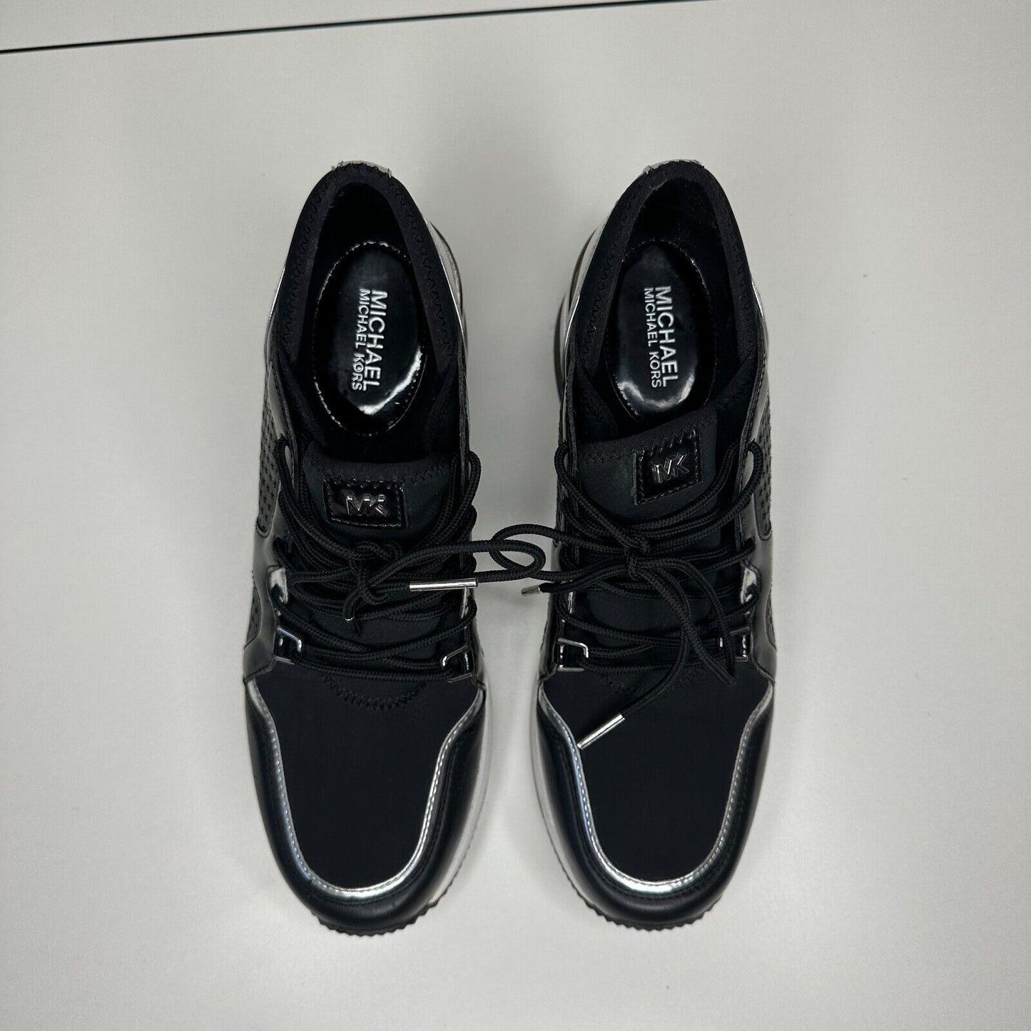 Michael Kors Black Scout Trainer Scuba Leather Wedge Sneaker Star Design 9