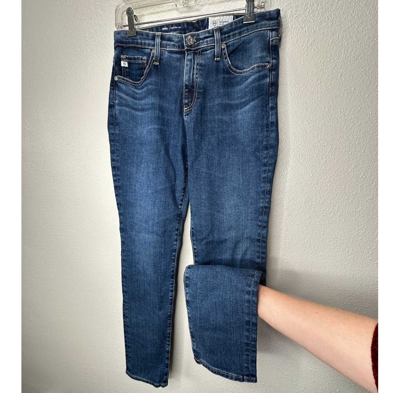 AG Dark Wash Whiskered Prima Cigarette Leg Japanese Fabric Jean 30