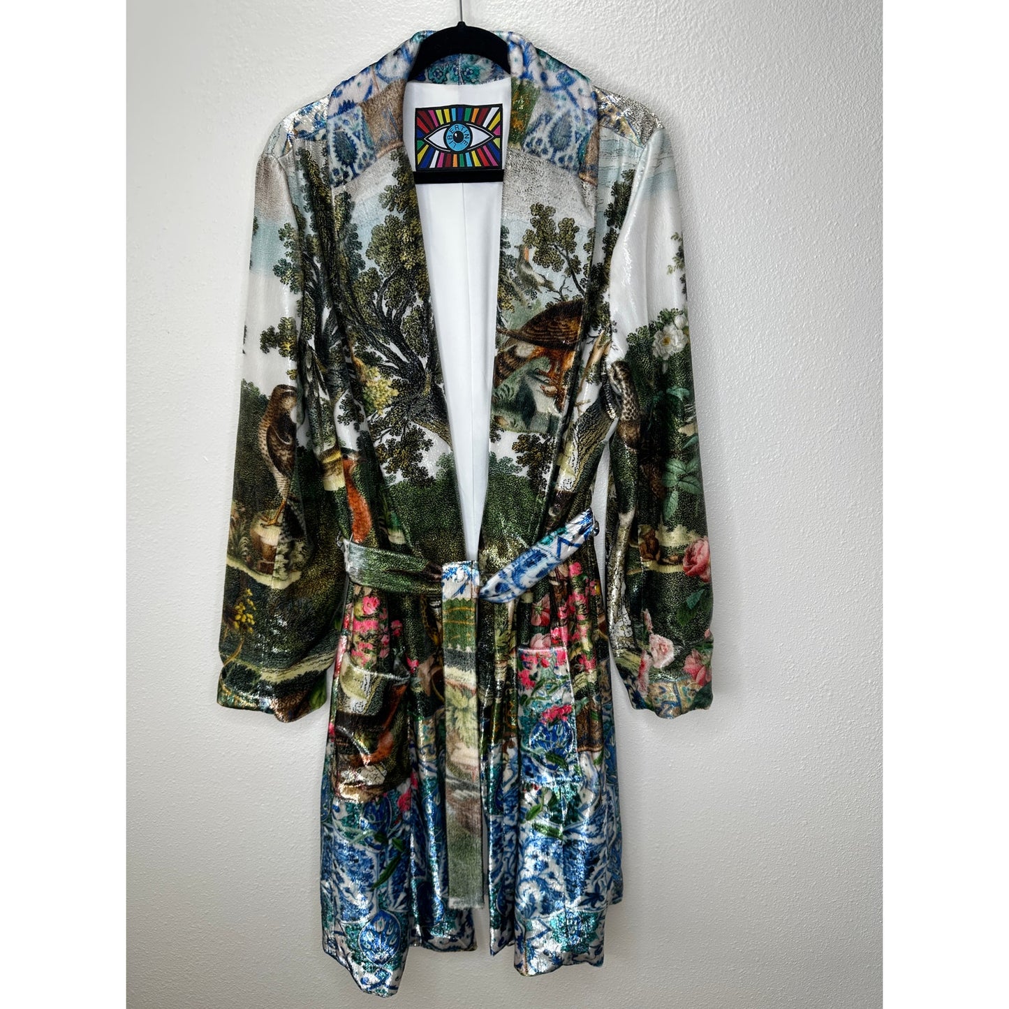 Libertine Ottoman Empire Birds Tie Waist House Coat Long Sleeve Green 3X / XL