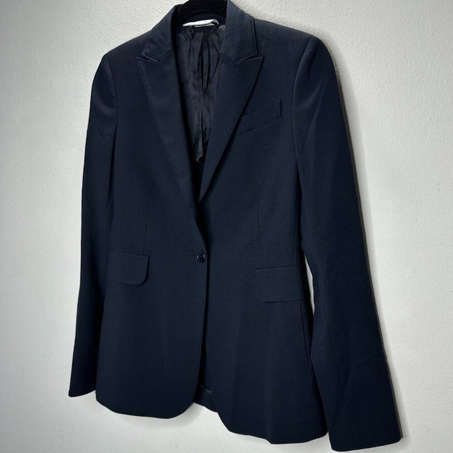 Akris Punto Black Single Button Front Flap Pockets Shoulder Pad Blazer Jacket 2