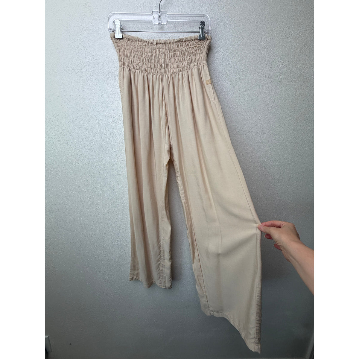 PIYOGA Beige Smocked Palazzo Pants Women US 0-12