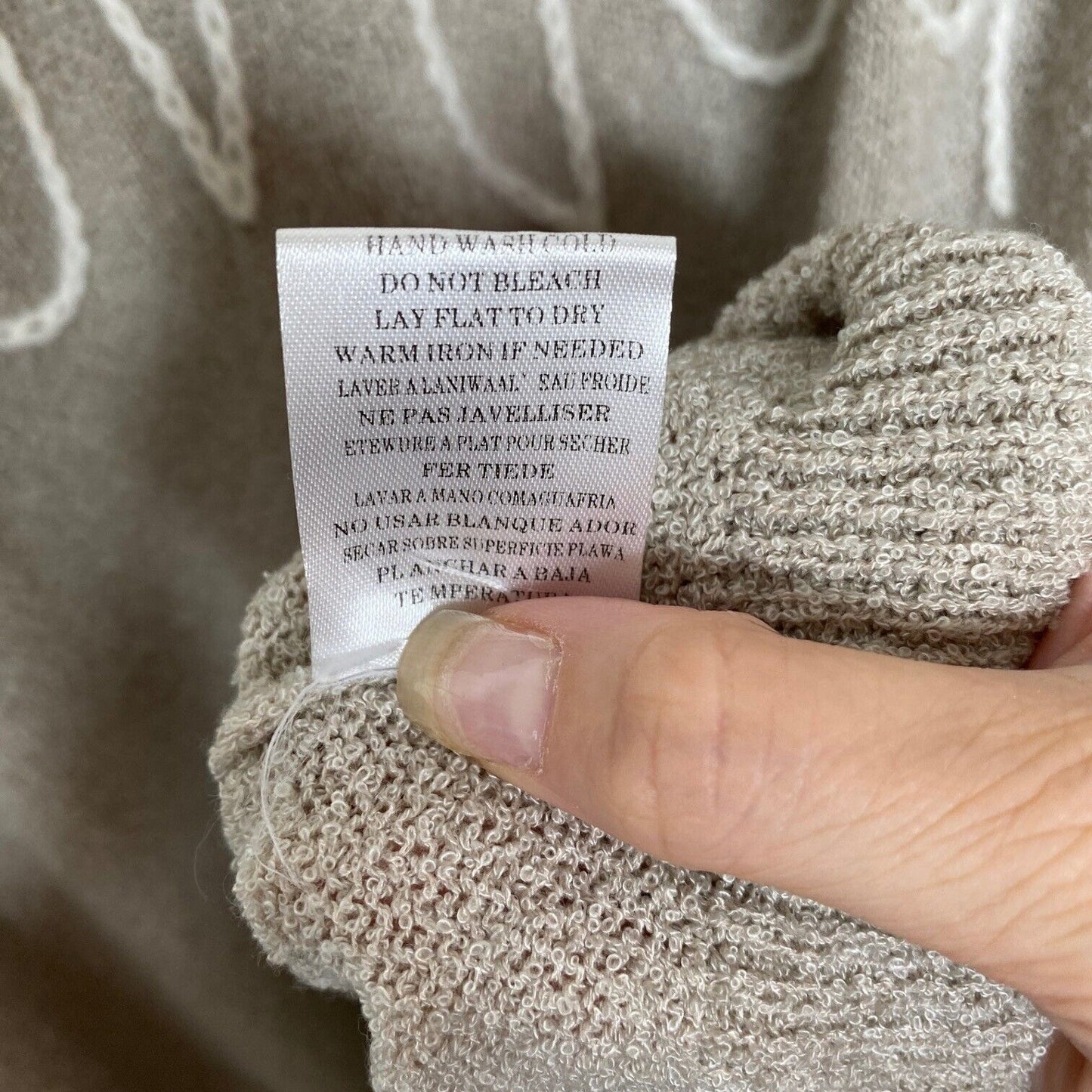 William B Taupe Bonjour Embroidered Oversize Distressed Sweater Long Sleeve S