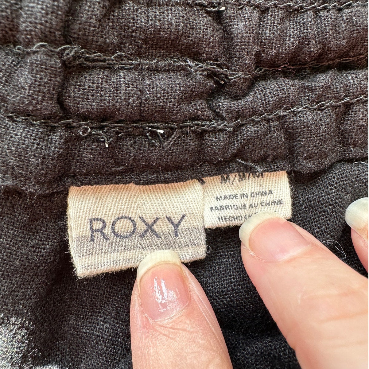 Roxy Oceanside Black Linen Elasticized Cream Rope Tie Shorts M