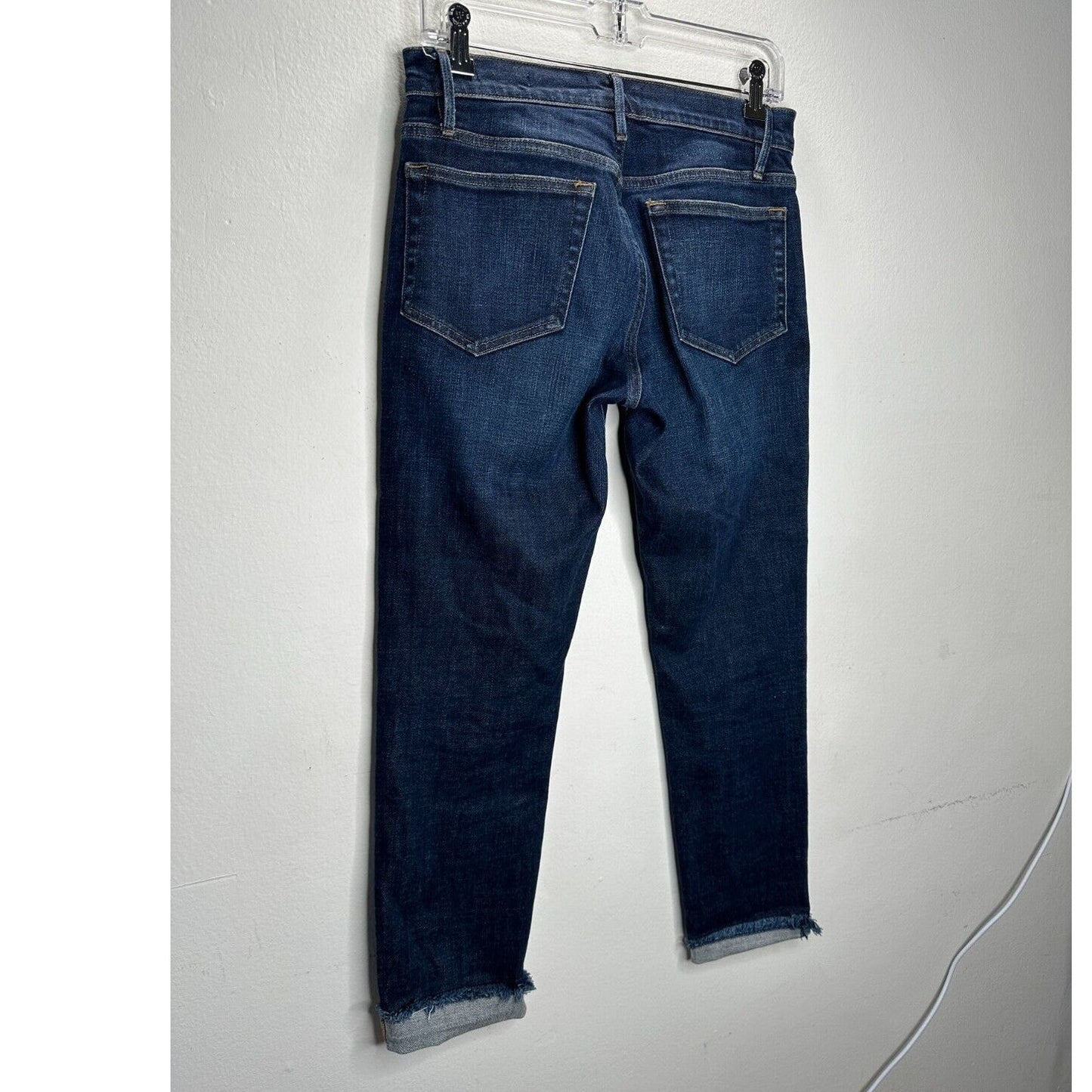 Frame Denim Le Boy Pondview Cropped Frayed Hem Straight Leg Jean Dark Wash 27