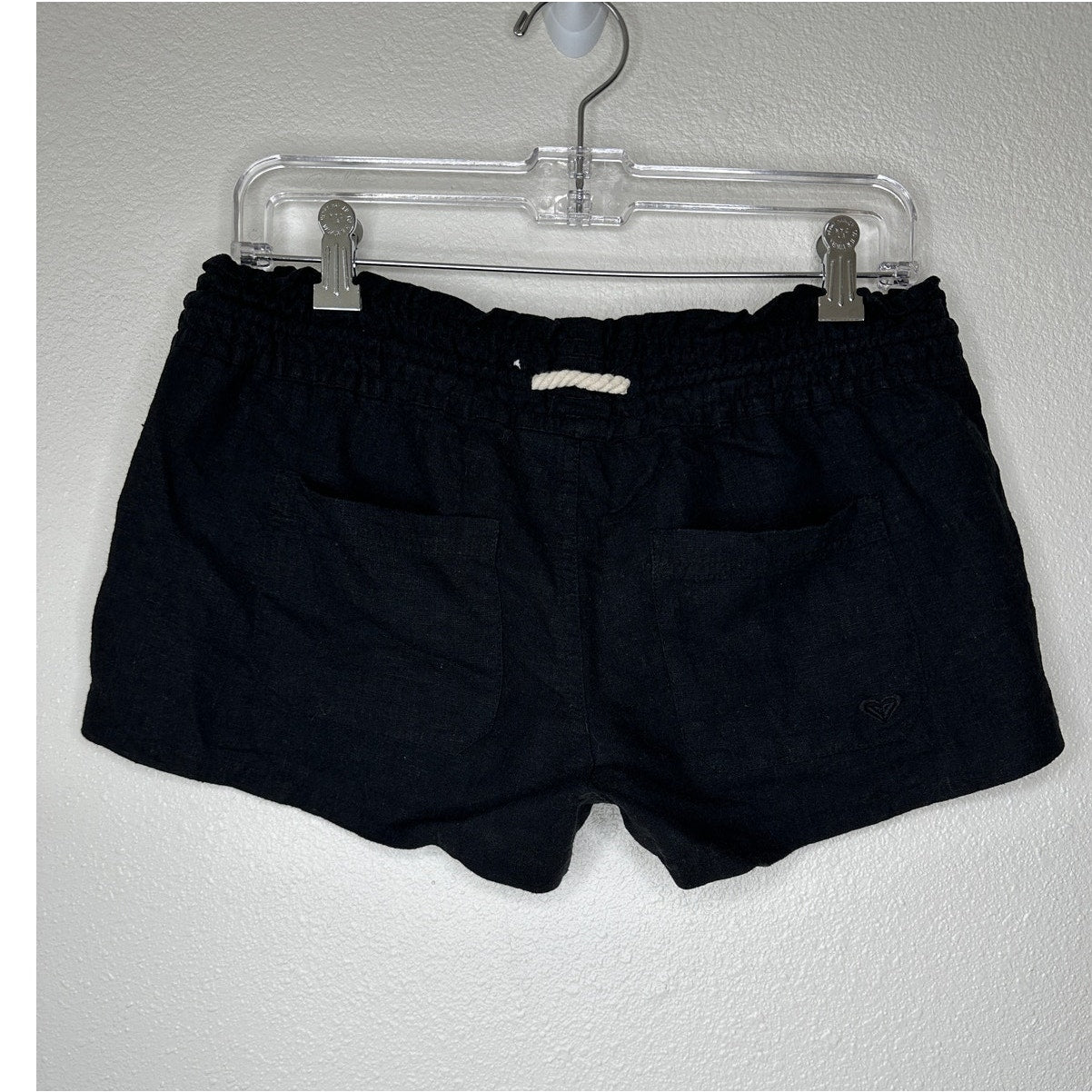 Roxy Oceanside Black Linen Elasticized Cream Rope Tie Shorts M