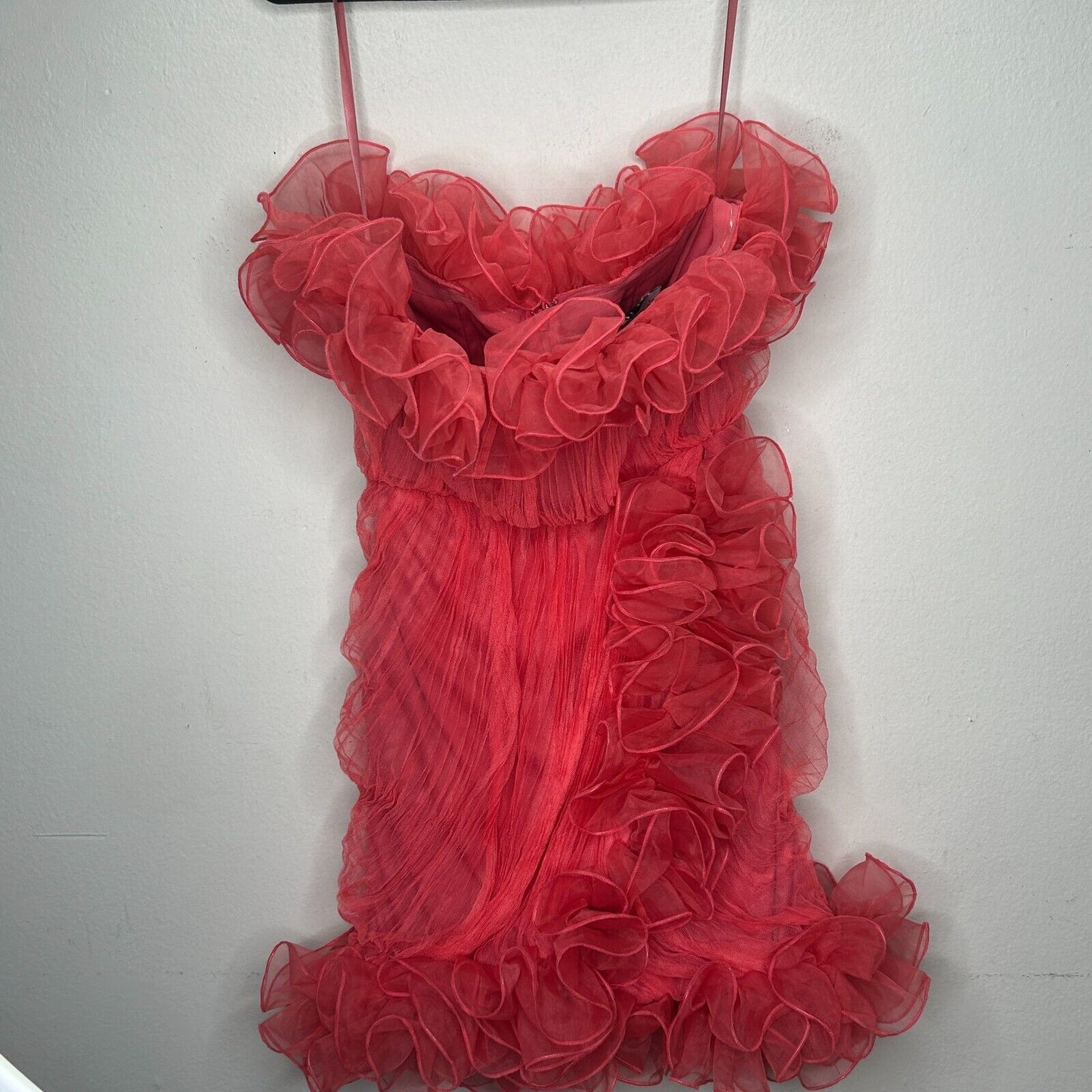 ASOS Design Red Bodycon Ruffle Mesh Bandeau Neck Strapless Mini Dress 4