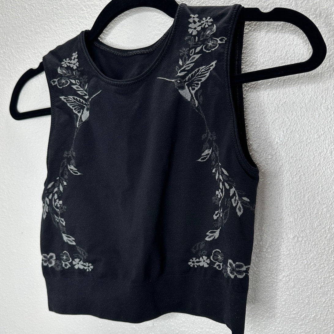 Lucas Hugh Black Technical Knit Hummingbird Crop Top & Leggings Set M