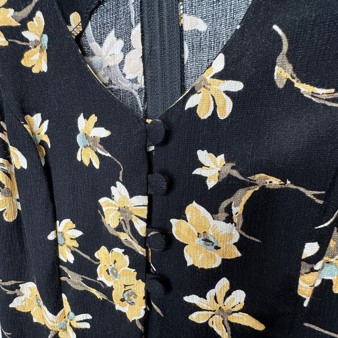 NWT Alyn Paige Black Multi Color Floral Sleeveless V-Neck Button Midi Dress 8