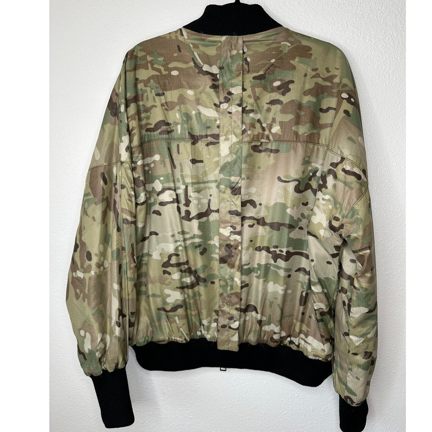 Daniel Patrick Olive Camo Front Split Zip Satin Long Sleeve Bomber Jacket M