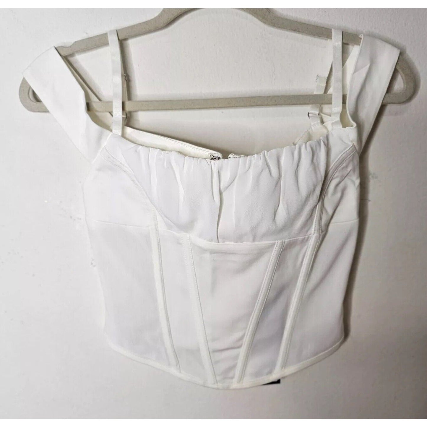 NWT I.Am.Gia. White Bridget Off The Shoulder Corset Boning Top Back Zip S