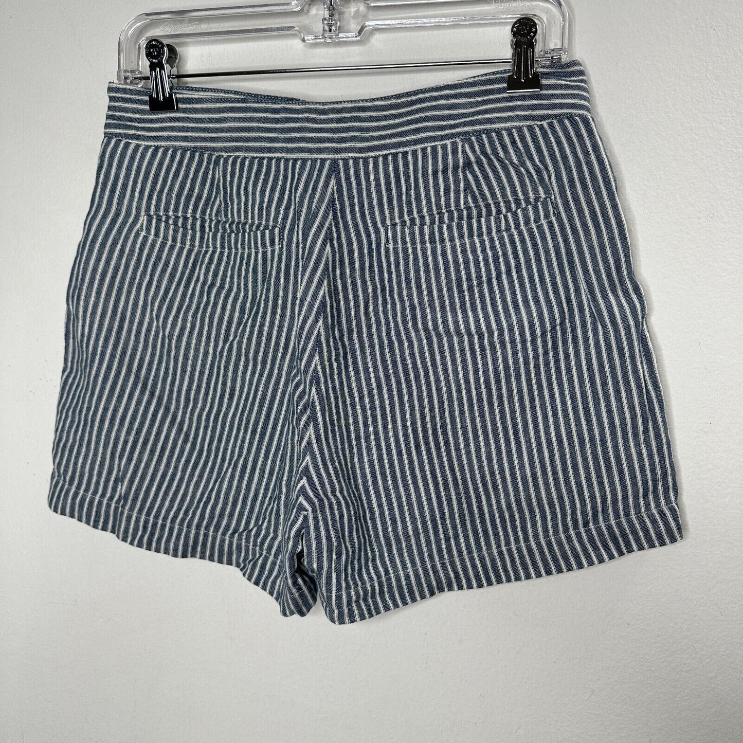 Madewell Jean Blue Off White Striped High Waist Patch Pockets Lace-Up Shorts 4