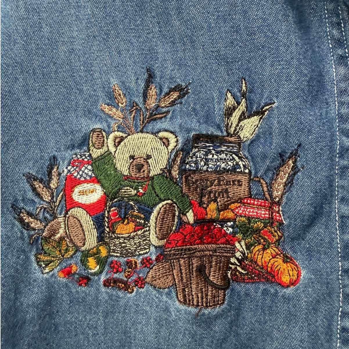 Cabin Creek Vintage Denim Embroidered Teddy Bear Shirt PL