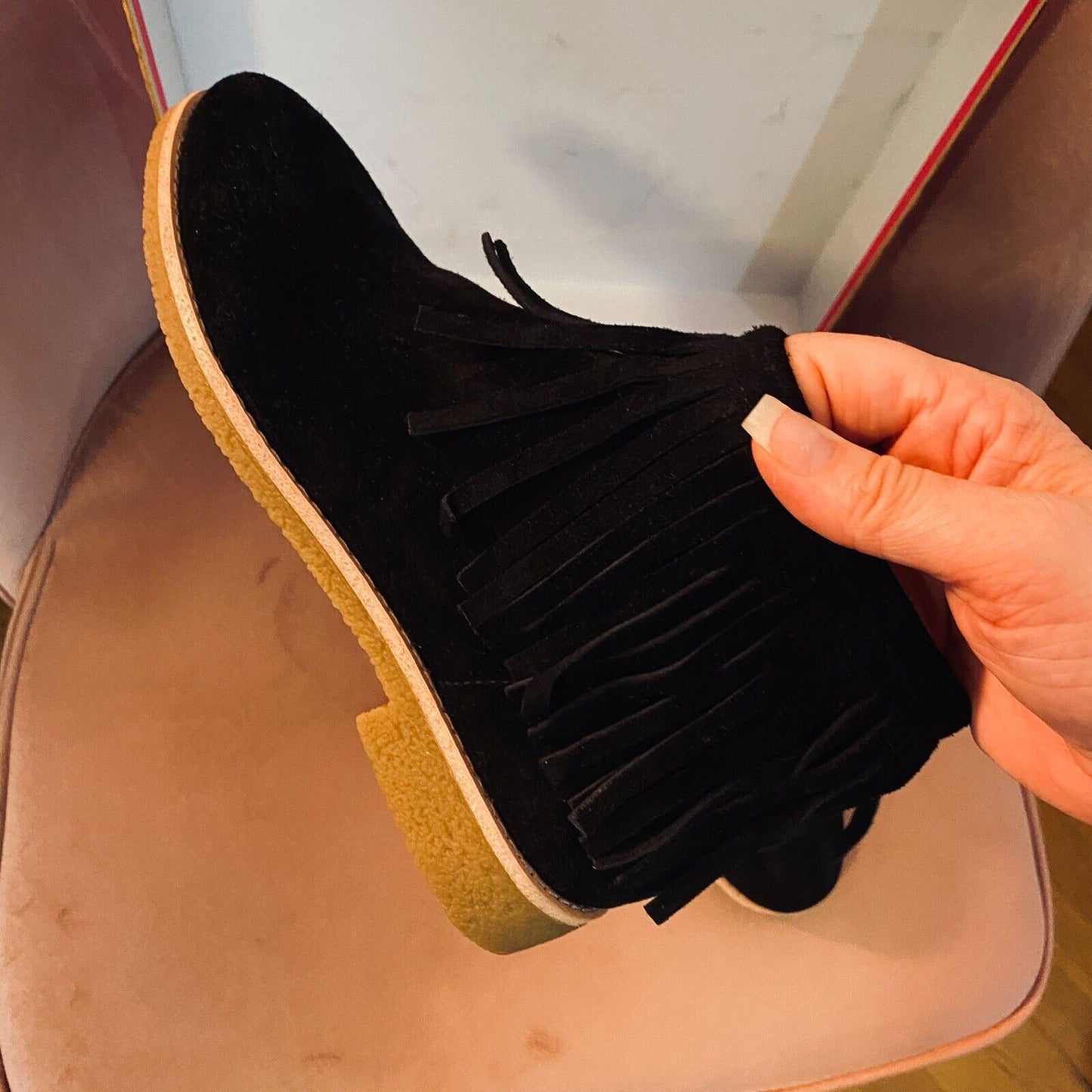 NIB Kate Spade Cute Betsie Black Fringe Suede Bootie Ankle Boot Gold Zipper 6