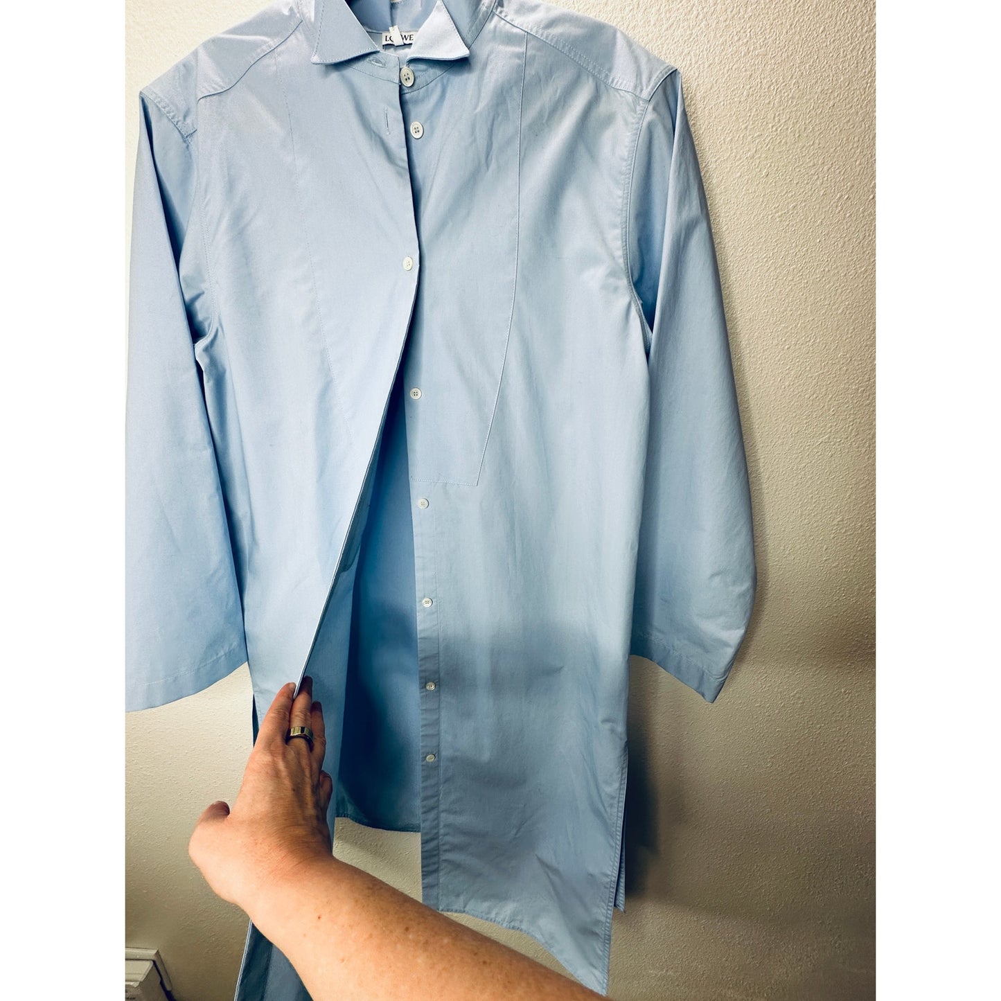 Loewe Light Blue Front Button Split Side Asymmetrical Hem Shirt Dress S