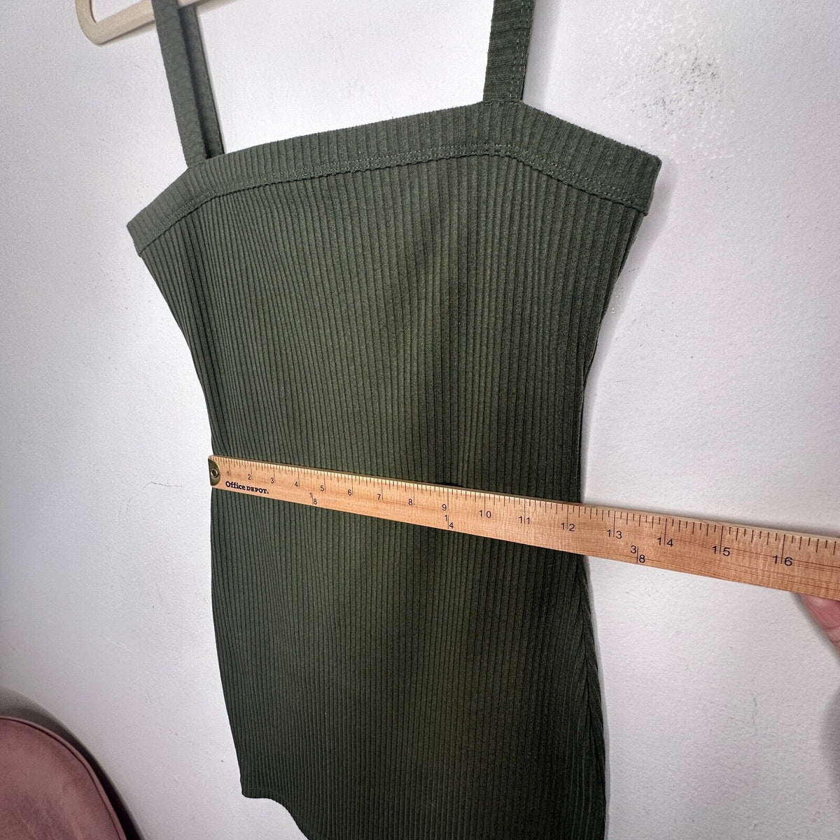 Lovers & Friends Army Green Square Neck Thin Strap Rib Knit Bodycon Mini Small