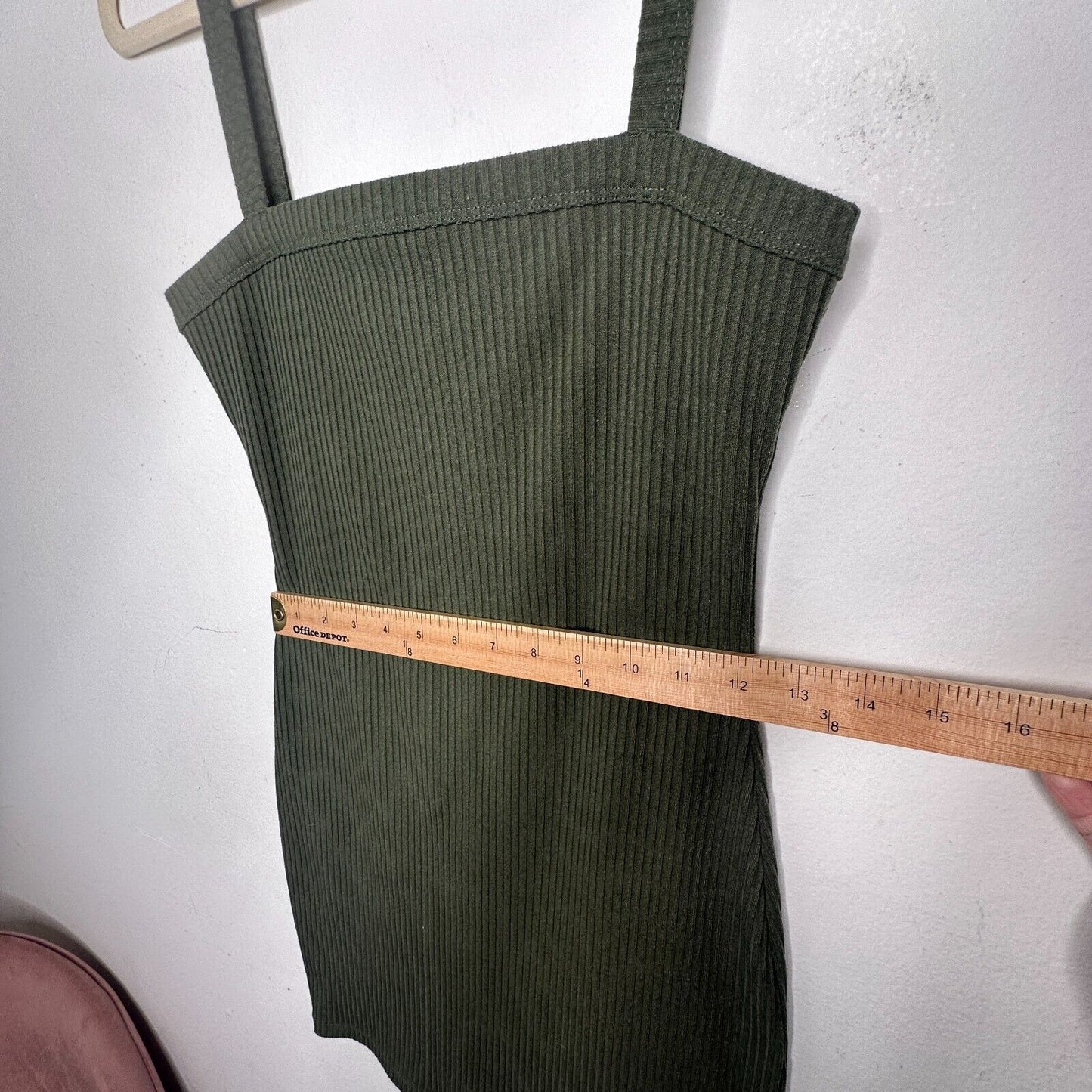 Lovers & Friends Army Green Square Neck Thin Strap Rib Knit Bodycon Mini Small