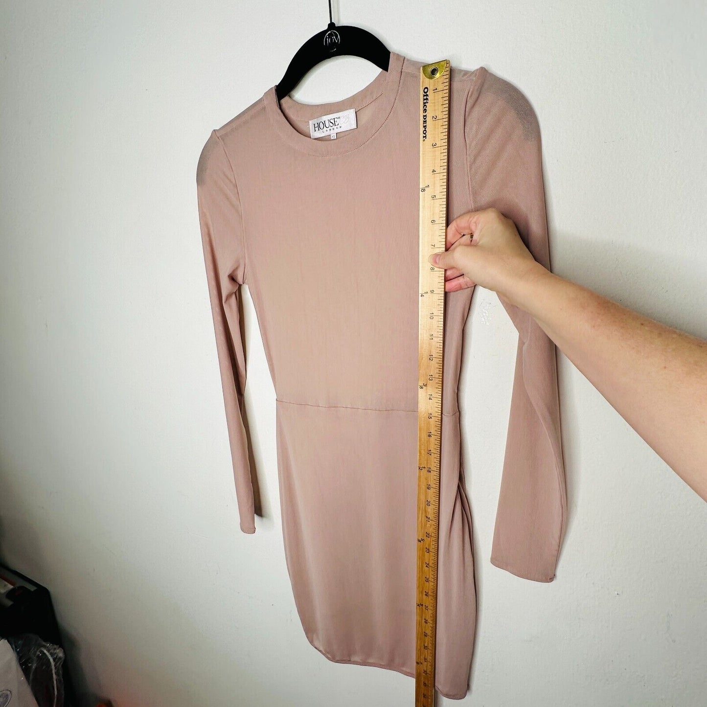 House of CB Light Pink Sheer Long Sleeve Bodycon Side Zip High Neck Dress XS