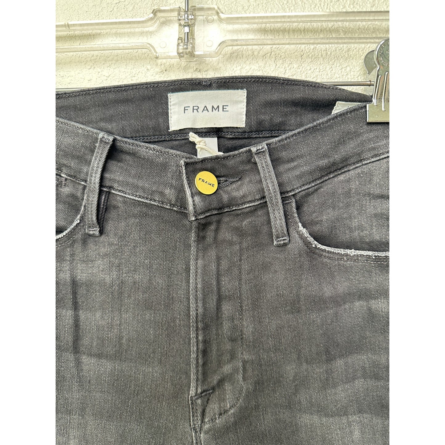 NWT Frame Le High Straight Jeans Black Raw Hem Women's 27