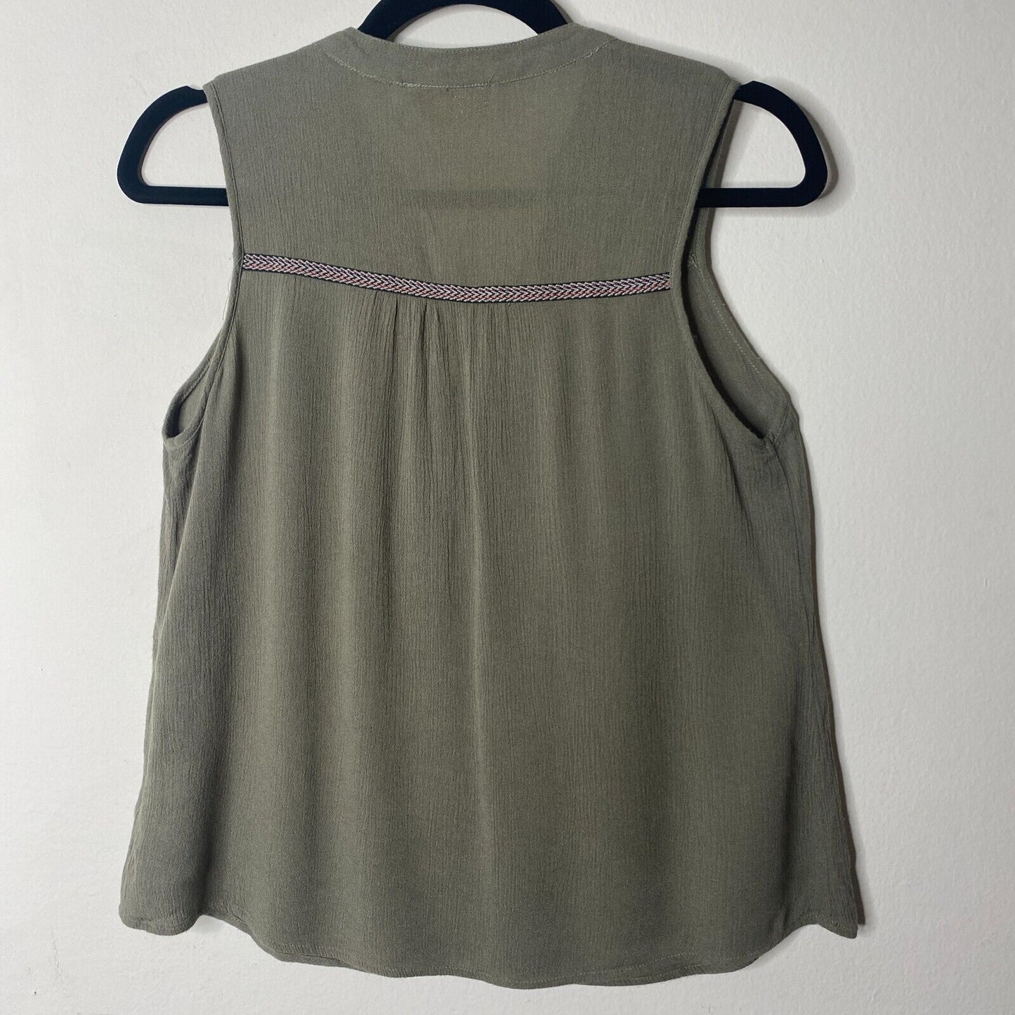 Braeve Olive Green Black Pink & White Aztec Print Trim Sleeveless Flowy Blouse S