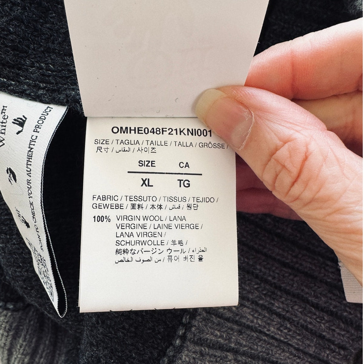 Off White Wool Black & Gray Colorblock Crew Neck Sweater Jumper XL