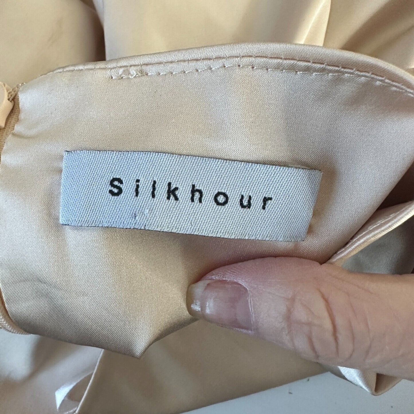 Silkhour Ayu Champagne Satin Skirt Front Kick Split Back Zip Back Sexy Mini SM