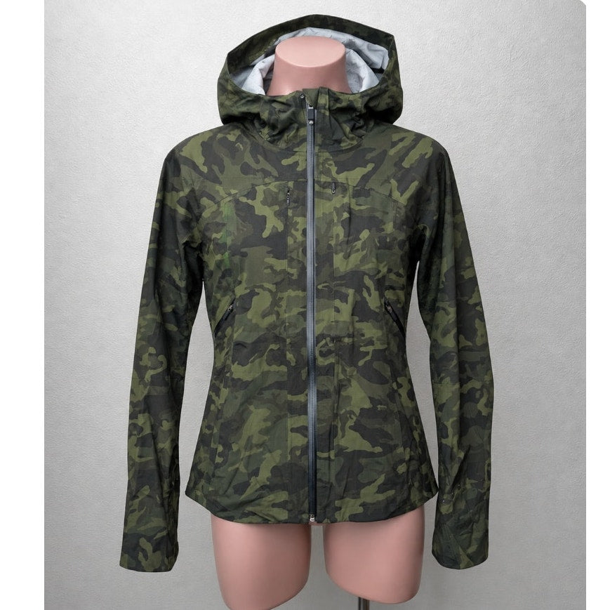 Lululemon Olive Green & Black Camo Print Front Zip Hooded Jacket 2
