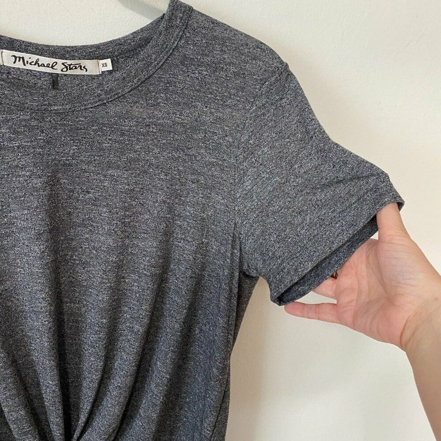 Michael Stars Short Sleeve Gray Knotted Front Round Neck T-shirt Oversized XS