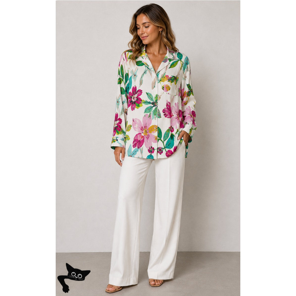 NWT Gucci Silk Tan Pink Blue Multi Floral Leaf Printed Blouse 46 / XL