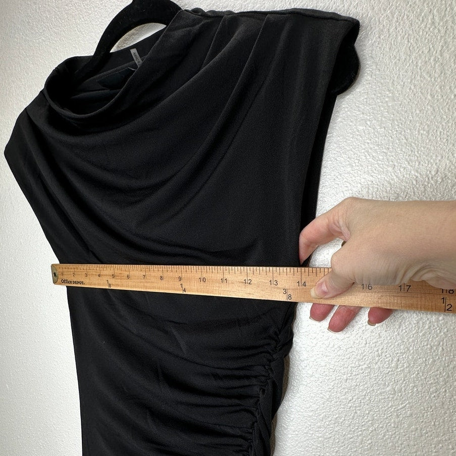 VICI Black Elisabeth Mock Neck Cap Sleeve Side Slit Ruched Midi Dress XS