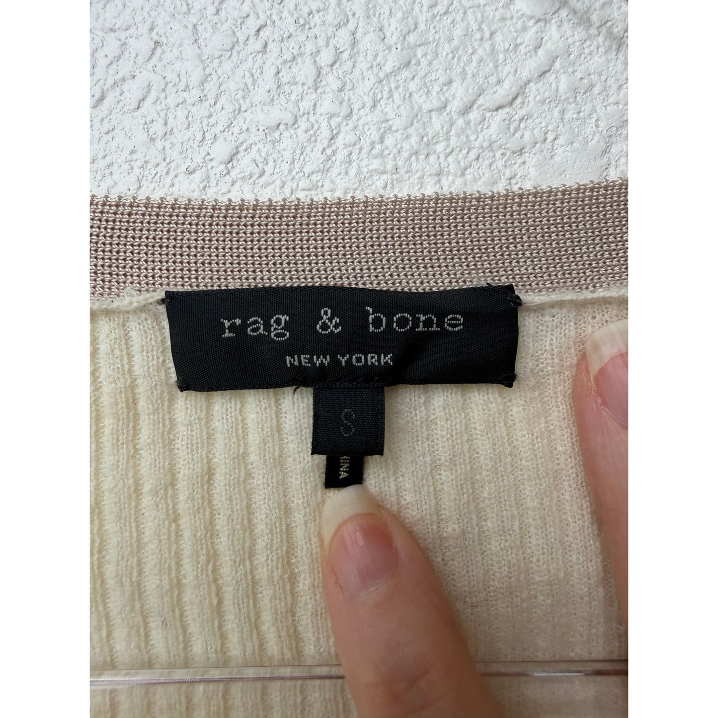 Rag & Bone Ribbed V Neck Sweater Women US S Cream