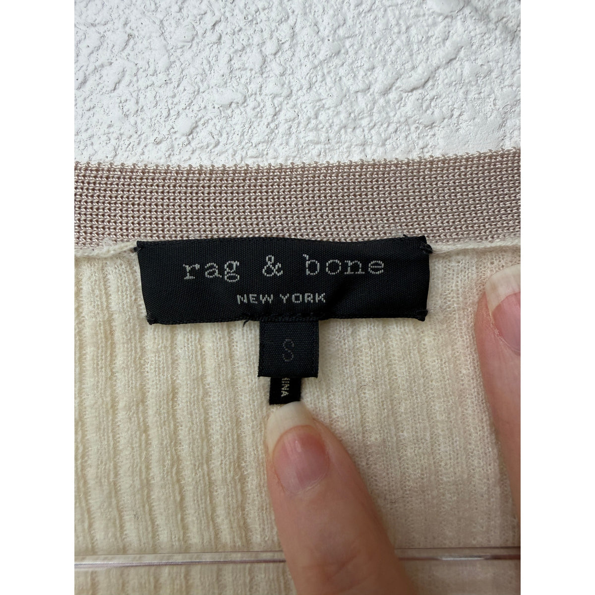 Rag & Bone Ribbed V Neck Sweater Women US S Cream