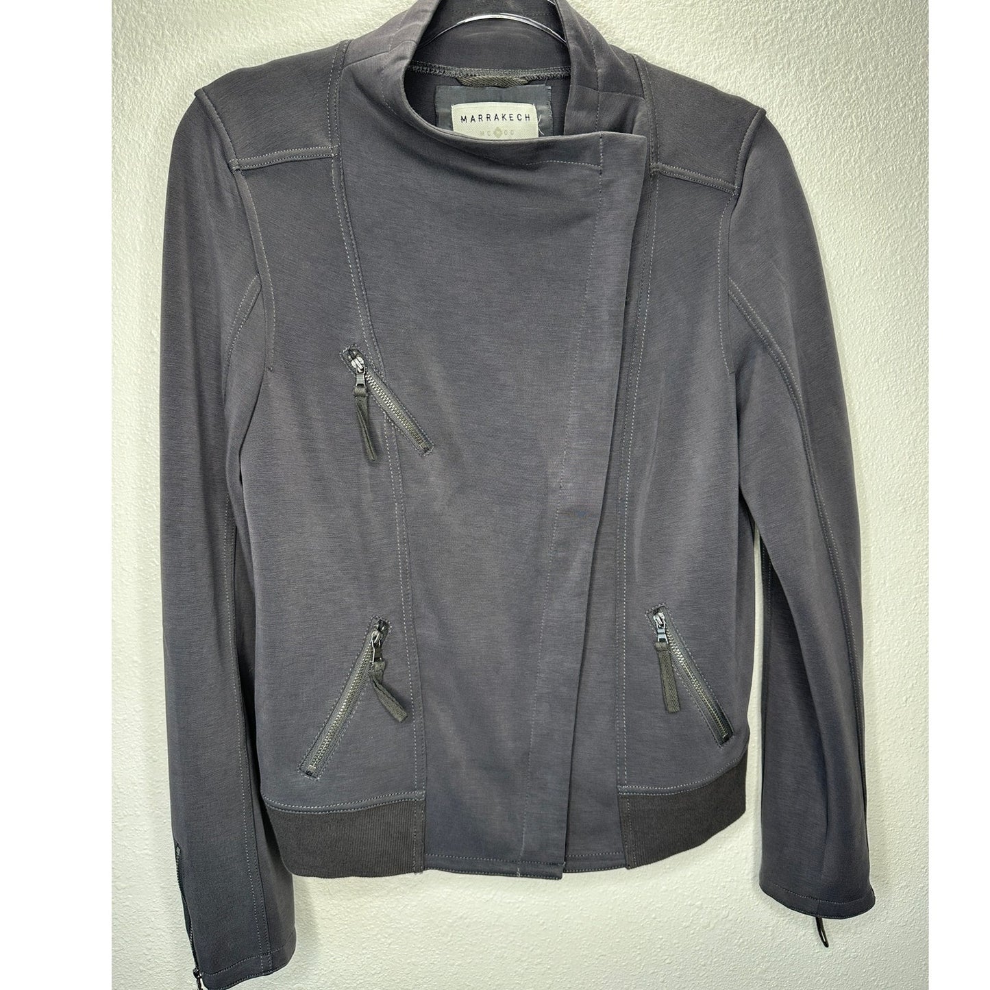 Marrakech Utility Moto Jacket Gunmetal Gray Ultra Soft Stretch Zip XS