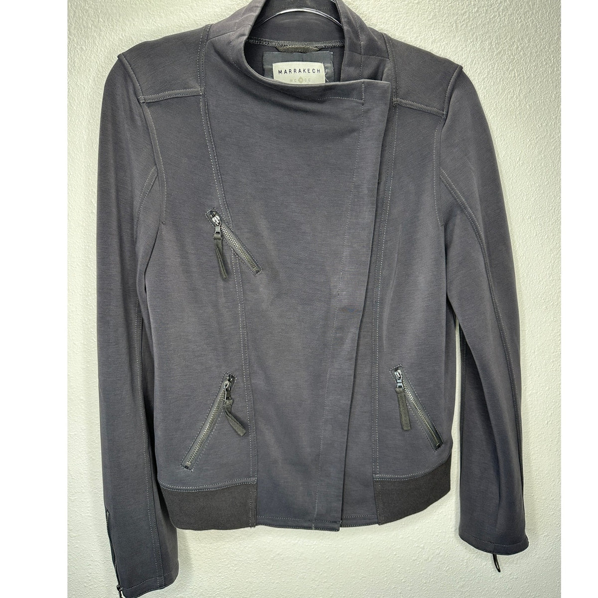 Marrakech Utility Moto Jacket Gunmetal Gray Ultra Soft Stretch Zip XS