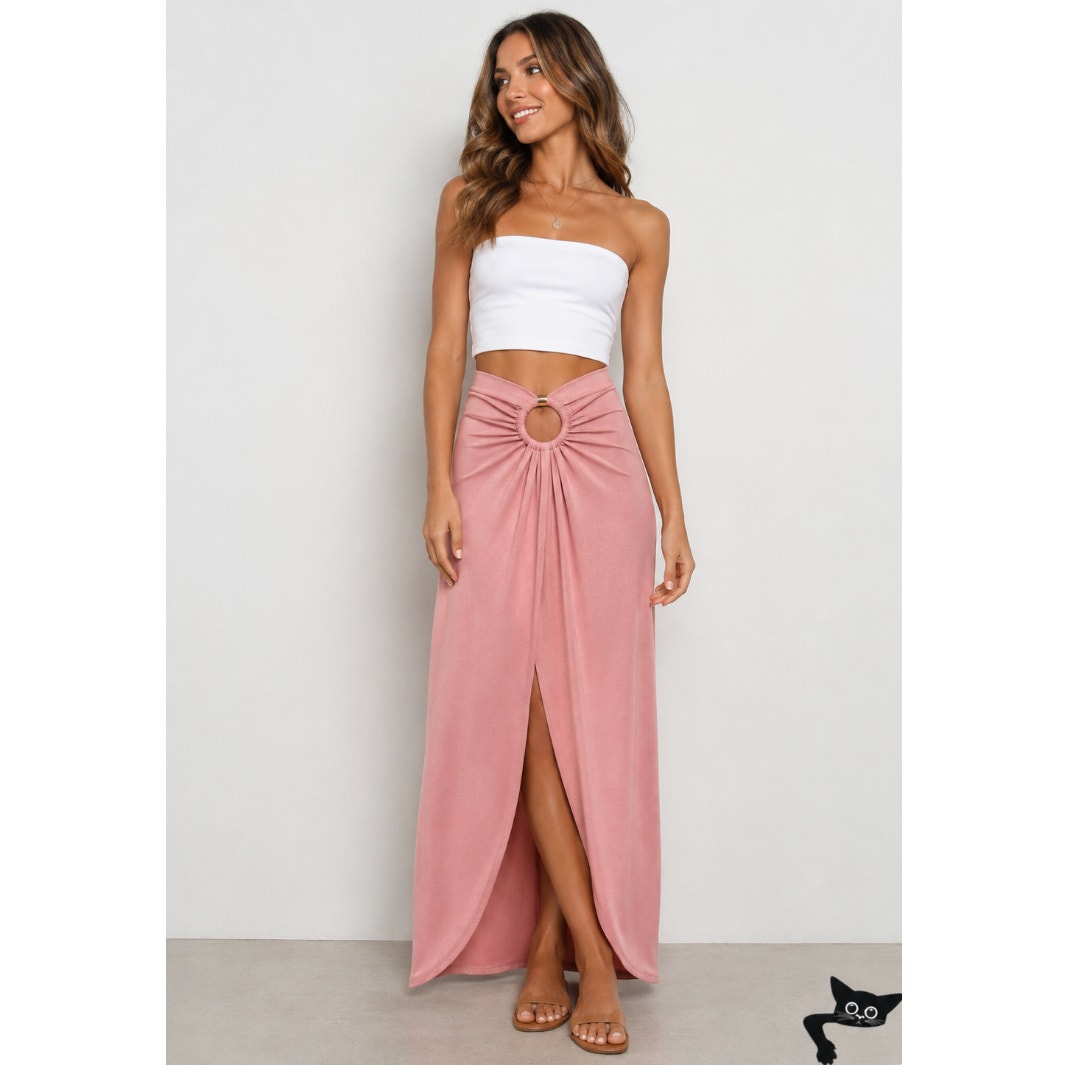 NWT Topshop Peachy Gather Maxi Skirt Bamboo O-Ring Slit Front Smocked Back 4 / 6