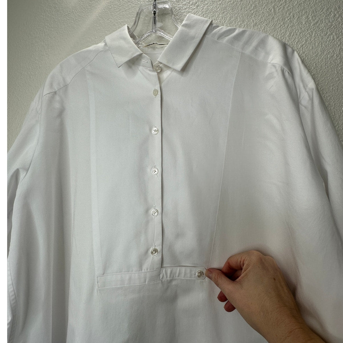 Mina Perhonen Siipi Cotton Silk White 3/4 Button Long Sleeve Shirt Dress 38 / Small