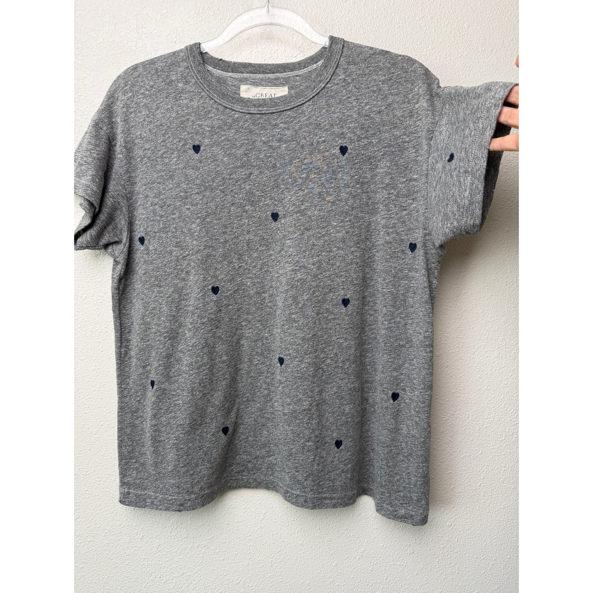 THE GREAT Gray Navy Heart Print T Shirt Women Size 0