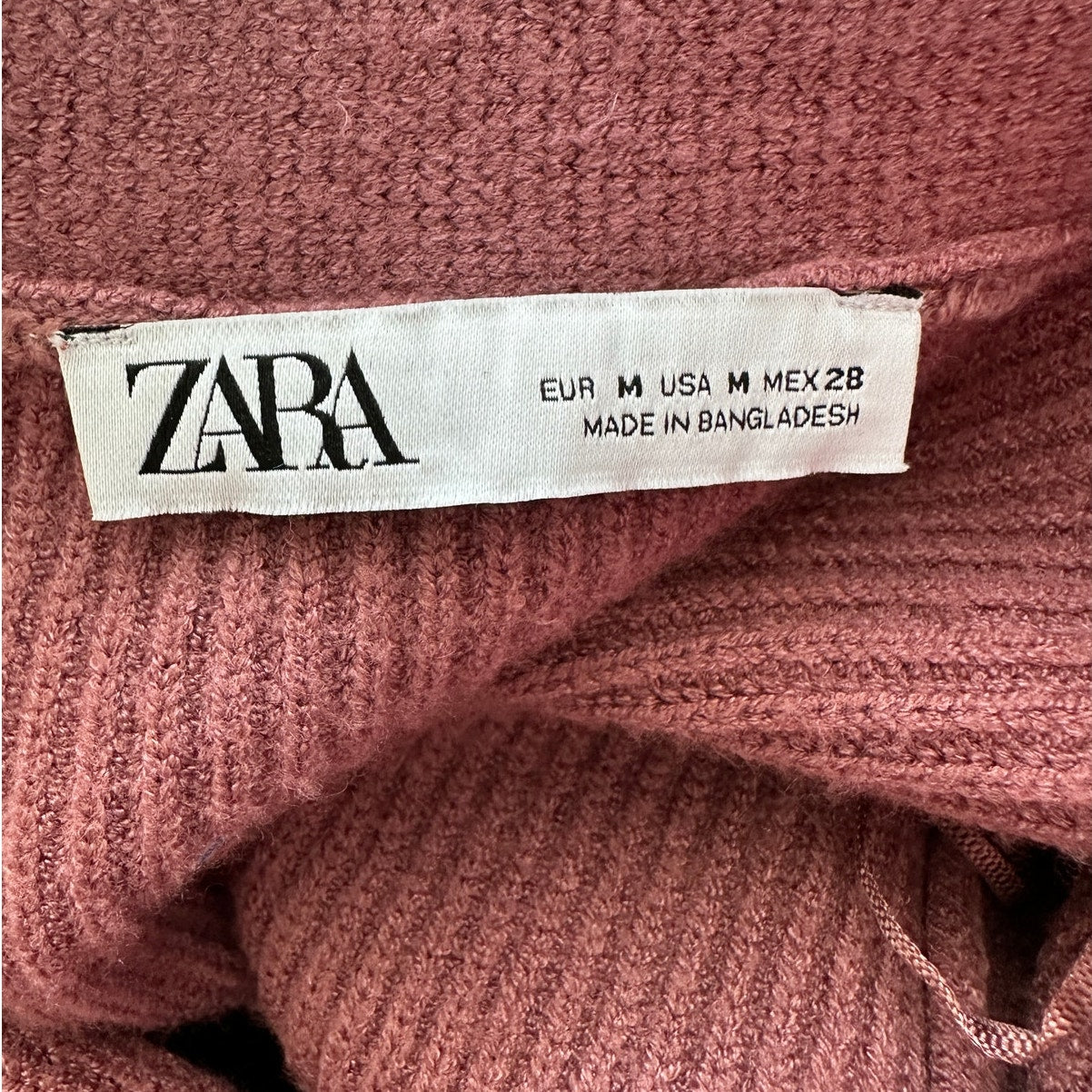 ZARA Mauve Balloon Sleeve V-Neck Cropped Button Chunky Knit Cardigan Sweater M