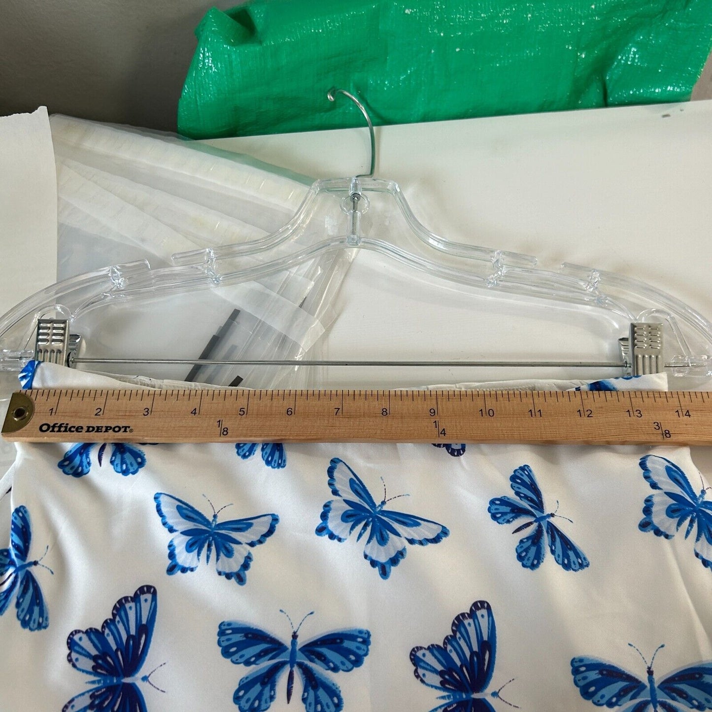 NWT Satin White & Blue Butterfly Print 2-Piece Set Crop Top & Mini Skirt