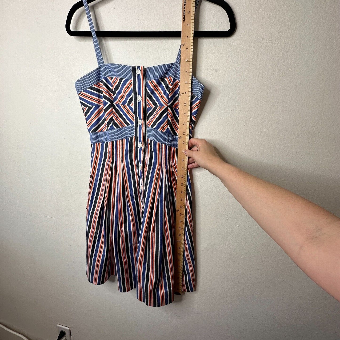 Zachary's Smile Blue White Orange Stripe Spaghetti Strap Button Sun Dress 6